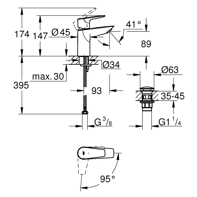 Mitigeur de lavabo - GROHE Bauedge avec Cold Start