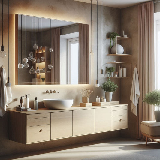Casa de banho moderna com móveis suspensos e lavatório de pousar